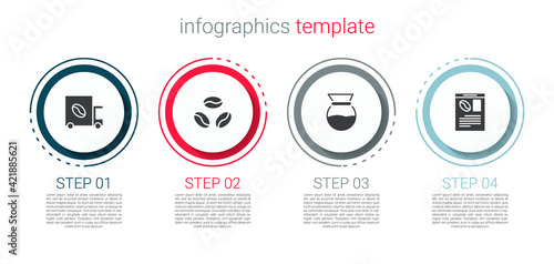 Set Coffee street truck machine, beans, Pour over coffee maker and Newspaper and. Business infographic template. Vector