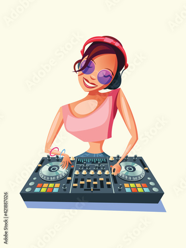 Disk jockey girl vector illustration isolated on white background