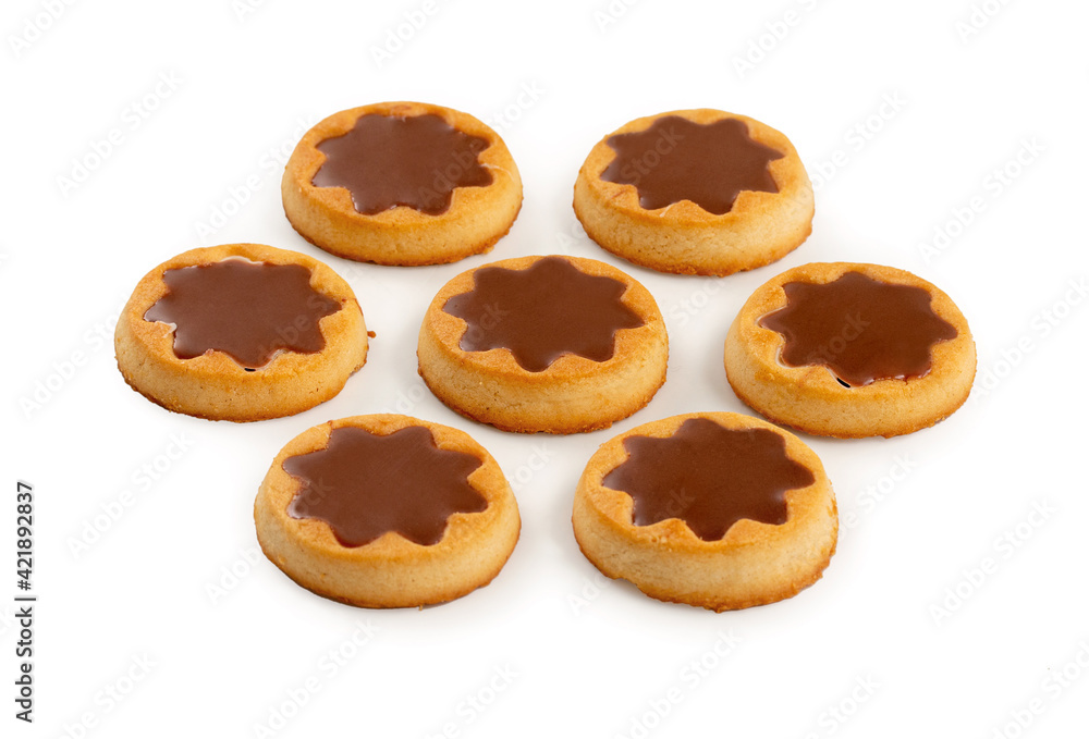 Biscuit, cookie with chocolate isolated on a white background.