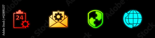 Set Checklist with 24 hours service, Envelope setting, Shield and Telephone support icon. Vector