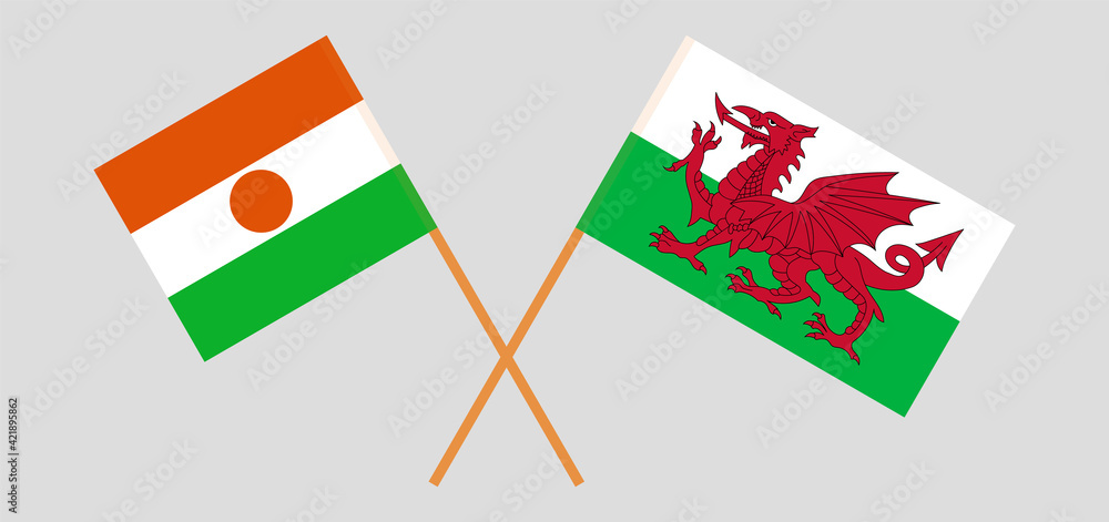 Crossed flags of the Niger and Wales. Official colors. Correct proportion Crossed flags of the Niger and Wales. Official colors. Correct proportion