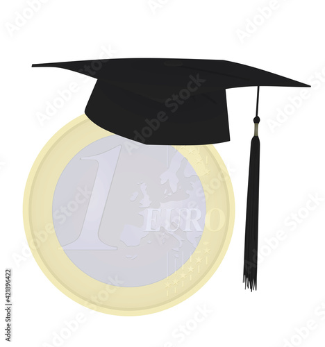 Euro coin with graduation hat. vector