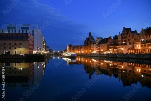 Gdansk, night, historic, tourist Polish city, evening sightseeing,