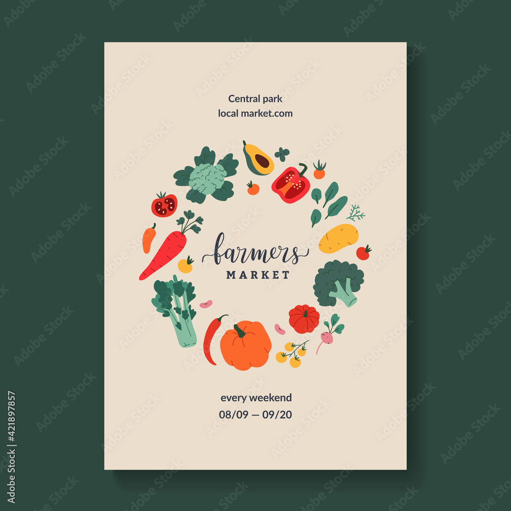 Farmers market frame poster template, vector banner with copy space ...