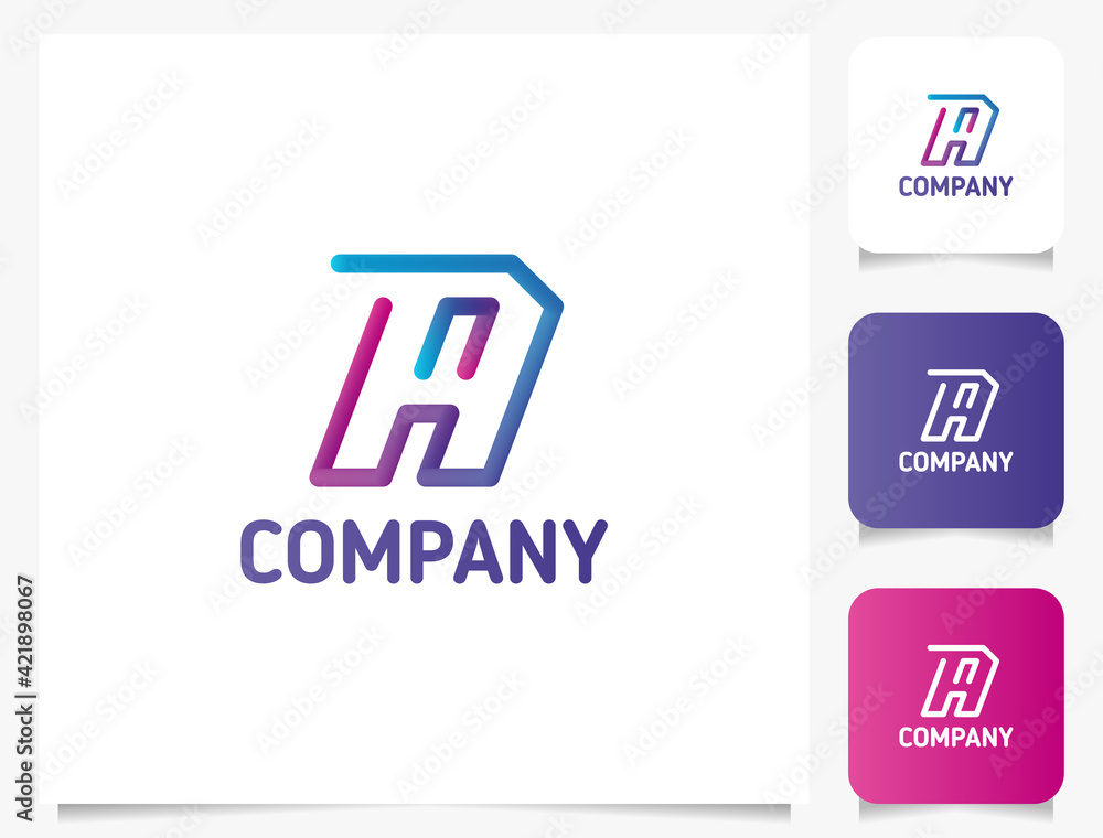 Colorful gradient 3d line letter A monogram initial logo with three icons Colorful gradient 3d line letter A monogram initial logo with three icons