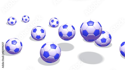 Fototapeta Naklejka Na Ścianę i Meble -  3D illustration of various soccer sport balls. Falling to the ground bouncing. Cut out on white background with vivid colors.