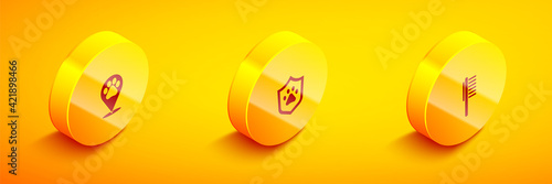Set Isometric Location veterinary, Animal health insurance and Pets vial medical icon. Vector