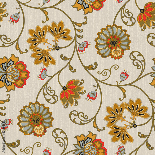 Jacobean seamless vector design, Warm color combo