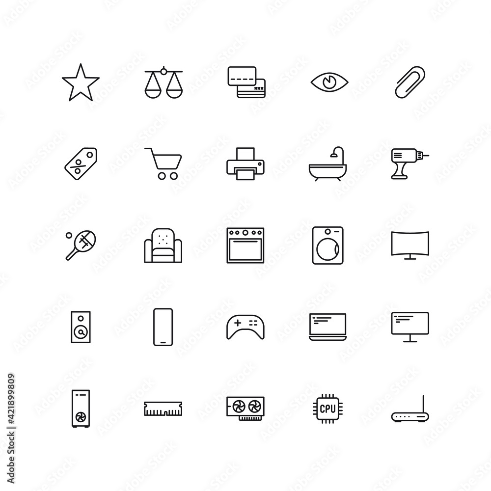 Vector linear set of icons for online store, website and application development 
