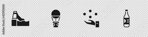 Set Water slide, Hot air balloon, Juggling and Bottle of water icon. Vector