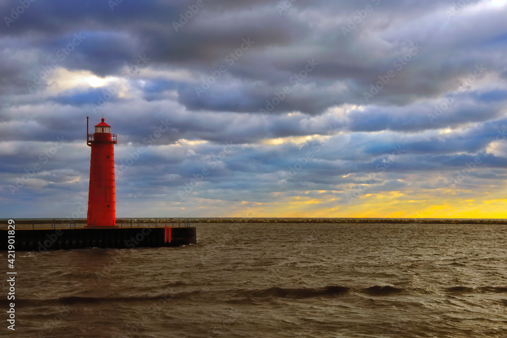Michigan lighthouse at sunset