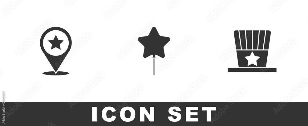 Fototapeta premium Set USA Independence day, Balloon and Patriotic American top hat icon. Vector