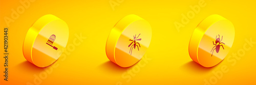 Set Isometric Butterfly net, Mosquito and Ant icon. Vector
