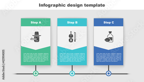 Set Pinocchio, Violin and Limoncello bottle. Business infographic template. Vector