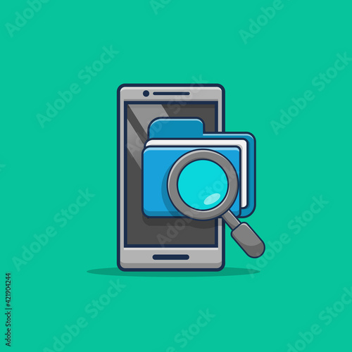 illustration design looking for a file folder on the phone. flat cartoon style