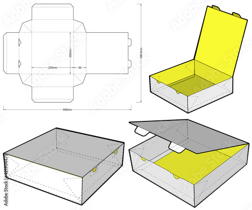Self-assembling Folding Box. Ease of assembly, no need for glue (Internal measurement 20x20x6cm). The .eps file is full scale and fully functional. Prepared for real cardboard 