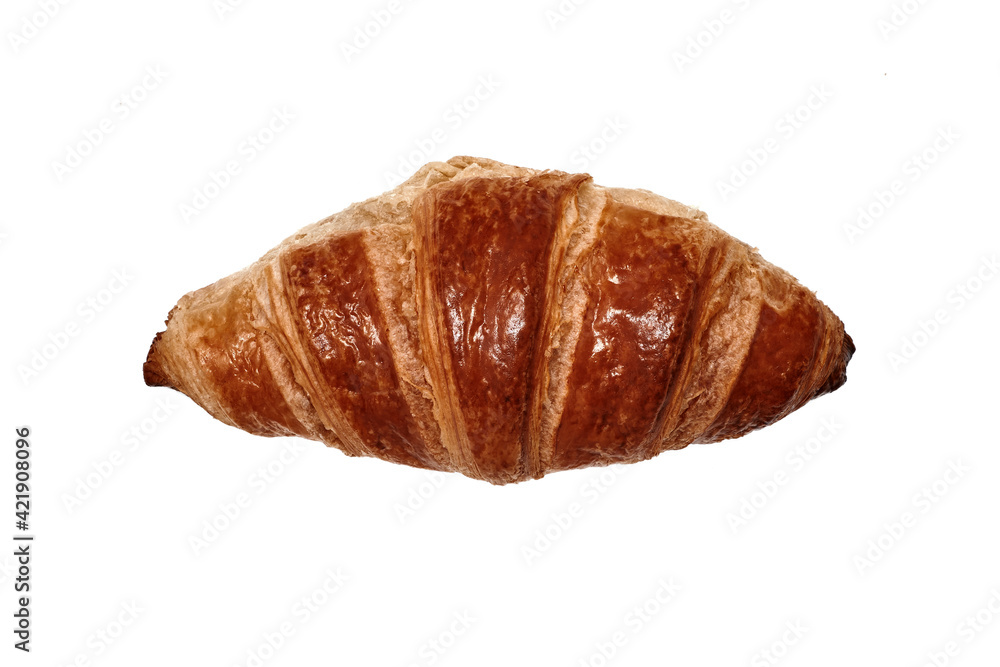 French croissant isolated on a white background. Top view. French croissant isolated on a white background. Top view.