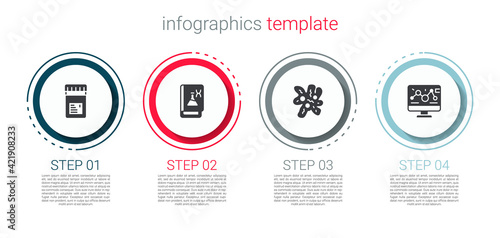 Set Jar with additives, Genetic engineering book, Cell and modification. Business infographic template. Vector