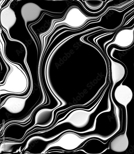Liquid dynamic gradient waves. Digital blurred background with black and white colors shades in dynamic composition. Fluid texture. 