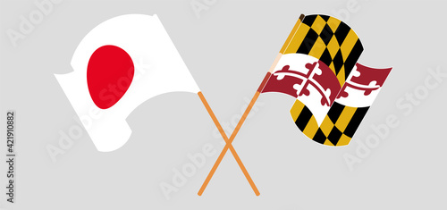 Crossed and waving flags of Japan and the State of Maryland