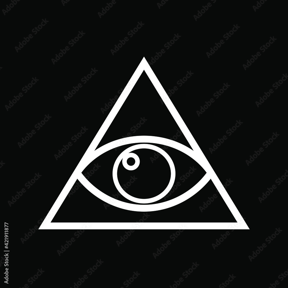 All-seeing eye, mystical symbol, radiant delta. Masonic symbol, symbolizing the Great Architect of the Universe. Vector graphics. - obrazy, fototapety, plakaty 