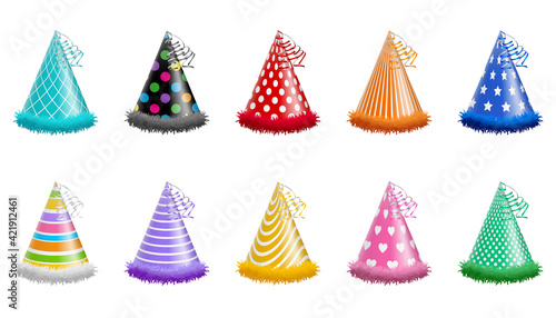 set of isolated birthday and party hats