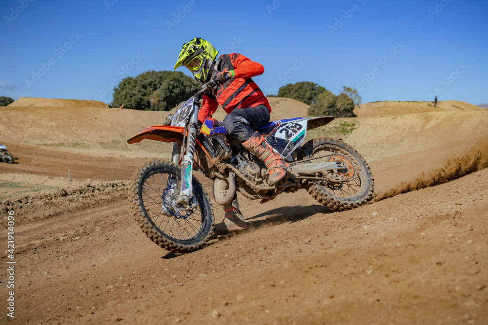 Fototapeta premium Motocross bike motorcycle track circuit jumps mud mx