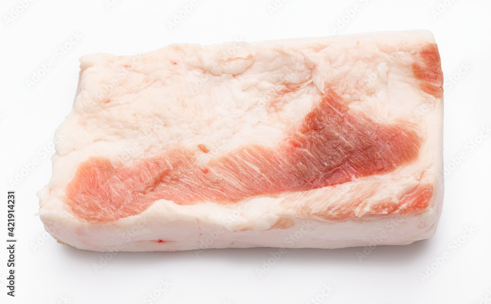 raw lard piece on white background, pork fat