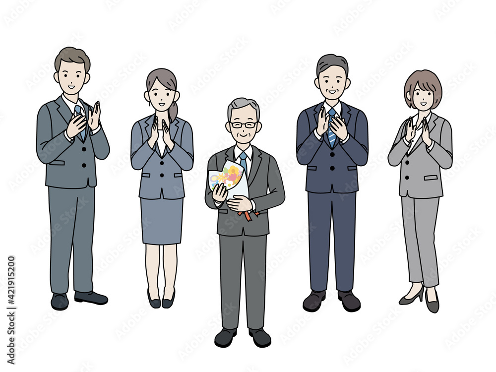 Vetor Do Stock 定年退職 年配の男性 拍手 祝う 会社員 スーツ姿 男女 全身 イラスト素材 Adobe Stock Vetor Do Stock 定年退職 年配の男性 拍手 祝う 会社員 スーツ姿 男女 全身 イラスト素材 Adobe Stock