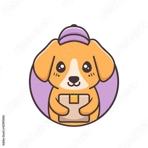 cute dog courier with purple hat