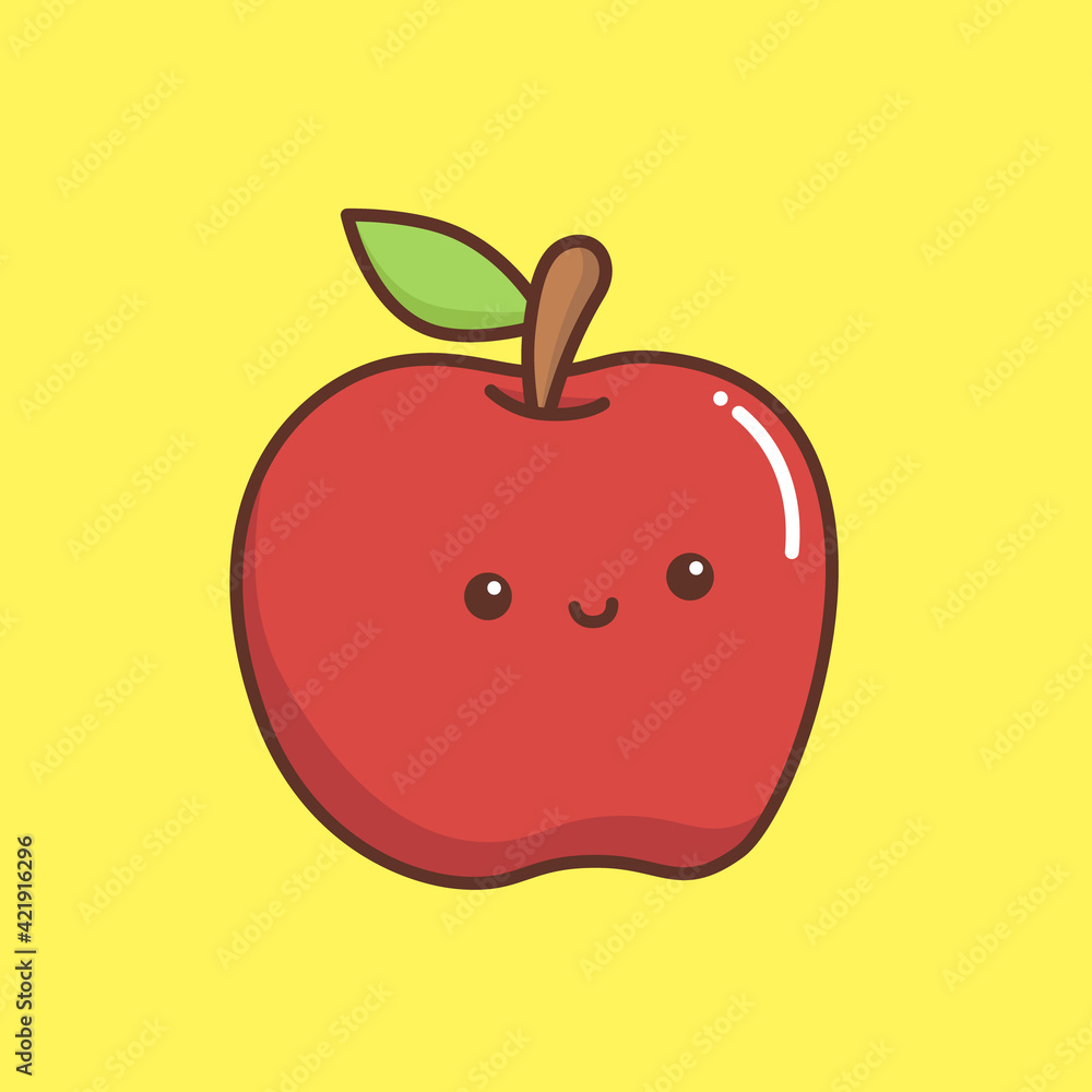 kawaii red apple in yellow kawaii red apple in yellow
