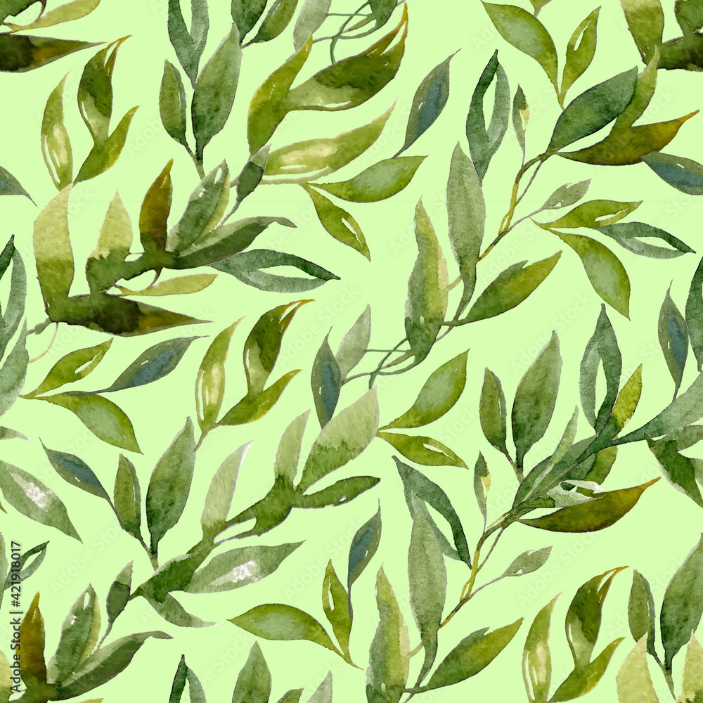 Watercolor seamless pattern with leaves isolated on white background ...