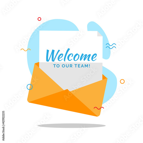 welcome to our team, greeting card template concept illustration flat design vector eps10, graphic element for landing page, empty state app or web ui, etc 