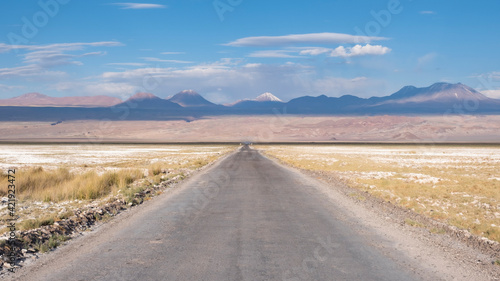 Infinite highway on the way to the Andes.  San Pedro de Atacama  Chile