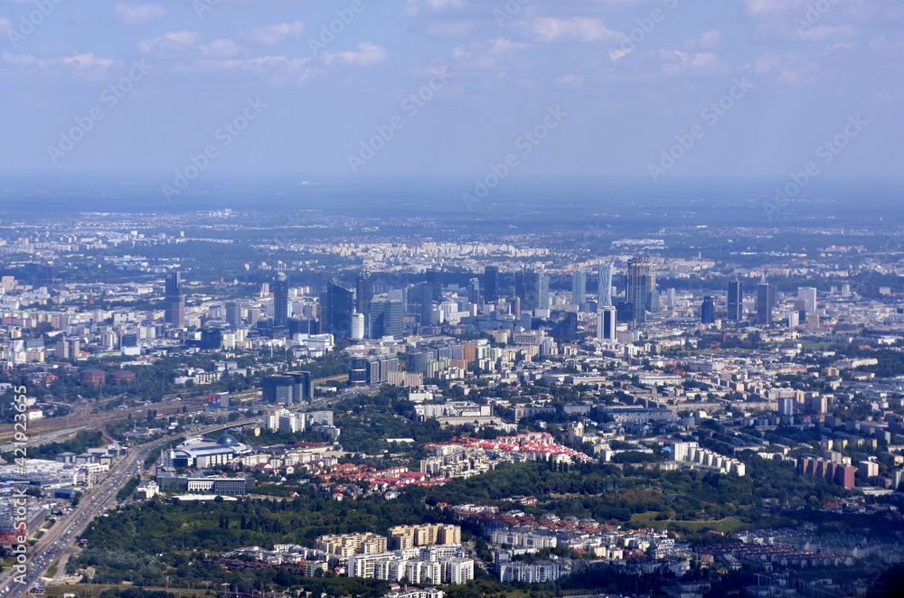 Warszawa, panorama na miasto z lotu ptaka, stolica Polski, 