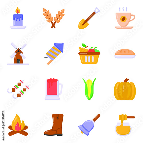 
Pack of Agriculture and Equipment Flat Icons 


