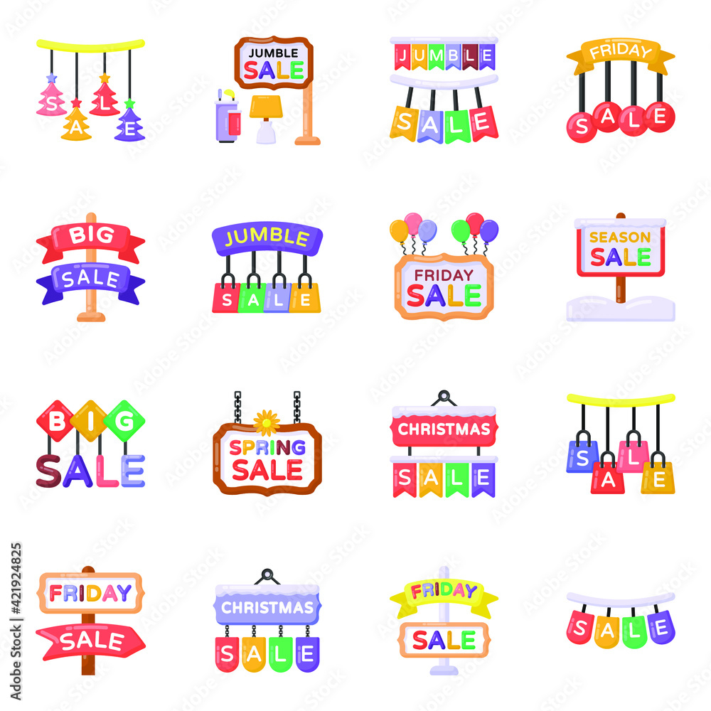 
Pack of Christmas Sale Flat Icons 

