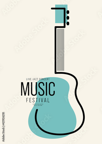 Music poster design template background decorative with outline guitar