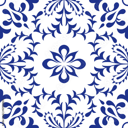 Floral Mediterranean Symmetry, Azulejo Tile