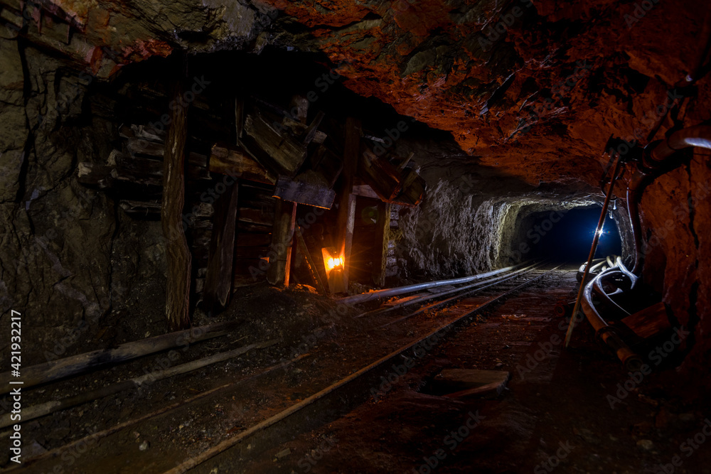 Naklejka premium The tunnel in an abandoned mine in Serbia