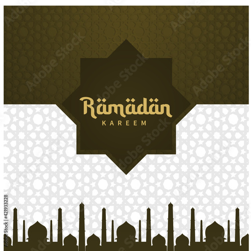 Ramadan kareem greeting card on islamic pattern background