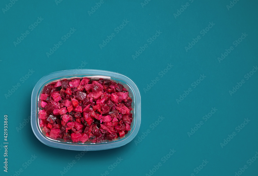 plastic box of beet root salad