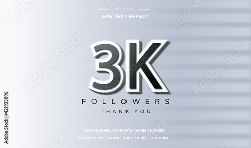 3k follower number text effect with silver color