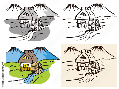 田舎の風景のイラスト