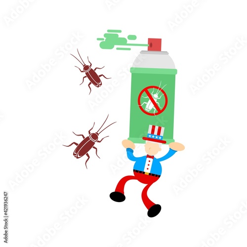 uncle sam america eradicate cockroach bug spray insecticide cartoon doodle flat design style vector illustration
