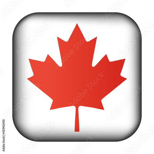 Glass light ball with flag of Canada. Squared template icon. Canadian national symbol. Glossy realistic cube, 3D abstract vector illustration highlighted. Big quadrate, foursquare