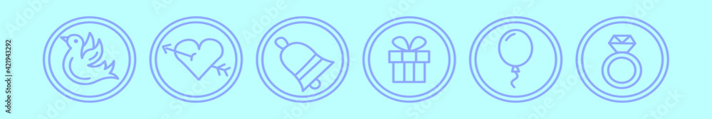 set of wedding cartoon icon design template with various models. vector illustration isolated on blue background set of wedding cartoon icon design template with various models. vector illustration isolated on blue background