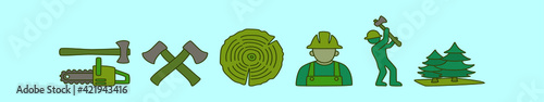 set of wood cutter cartoon icon design template with various models. vector illustration isolated on blue background