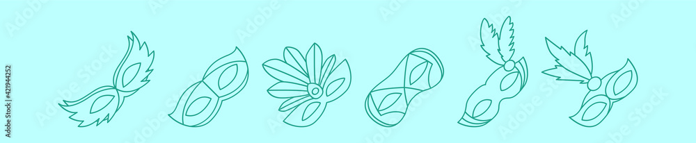 set of mardi gras mask cartoon icon design template with various models. vector illustration isolated on blue background set of mardi gras mask cartoon icon design template with various models. vector illustration isolated on blue background