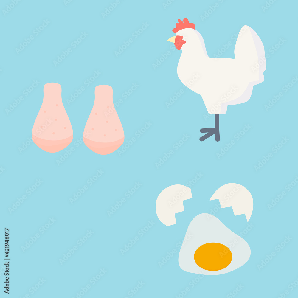 シンプルでかわいい鶏と鶏卵と鶏肉のイラストセット フラットデザイン Stock Vektorgrafik Adobe Stock シンプルでかわいい鶏と鶏卵と鶏肉のイラストセット フラットデザイン Stock Vektorgrafik Adobe Stock